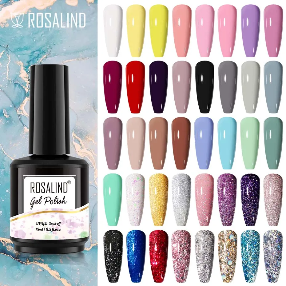 Nail Polish ROSALIND 15ml Glitter Gel Nail Polish Semi Permanent Neon Luminous