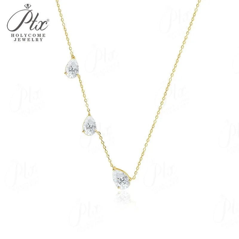 Einfache drei Birnen-Halsketten, Moissanit-Diamant, Wassertropfen, 925er Sterlingsilber, stapelbare Kette, Weihnachtsgeschenke, hypoallergen – Detail 14