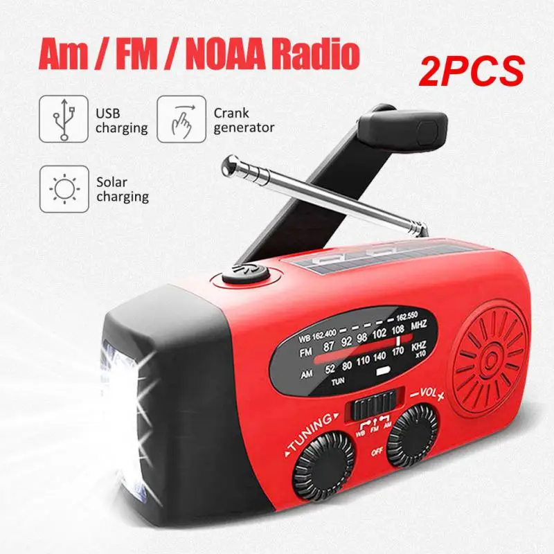 

2PCS Protable Emergency Solar Hand Crank Dynamo AM/FM/WB Weather Radio LED Flashlight Charger Waterproof Emergency Survival