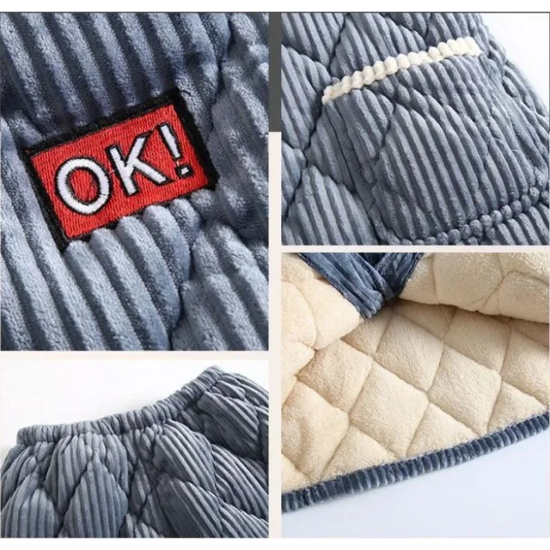 2024 New Autumn Winter Coral Velvet Men's Pajamas Three Layers of Cotton Loungewear Thickened Plushing Flannel Homewear Warm Set