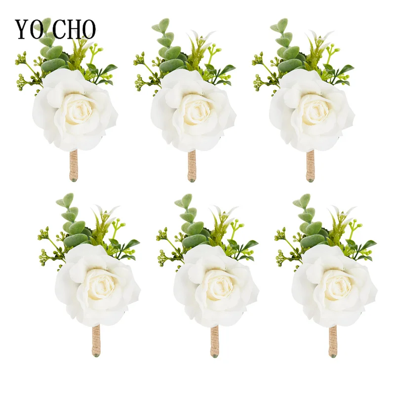 5 Pezzi Fiori All'occhiello Per Matrimonio Rosa E Bianco - Boutonniere Artificiali Fatte A Mano Per Sposo E Invitati, Accessori Floreali