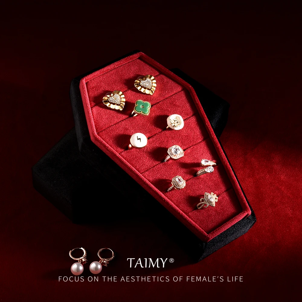 TAIMY Gothic Velvet Jewelry Coffin Ring Box Portable Travel Organizer Halloween Plush Personalized Gift Logo Jewellery Packaging taimy velvet jewelry ring box valentine day wedding engagement ring gift packaging personalized gifts case free custom service