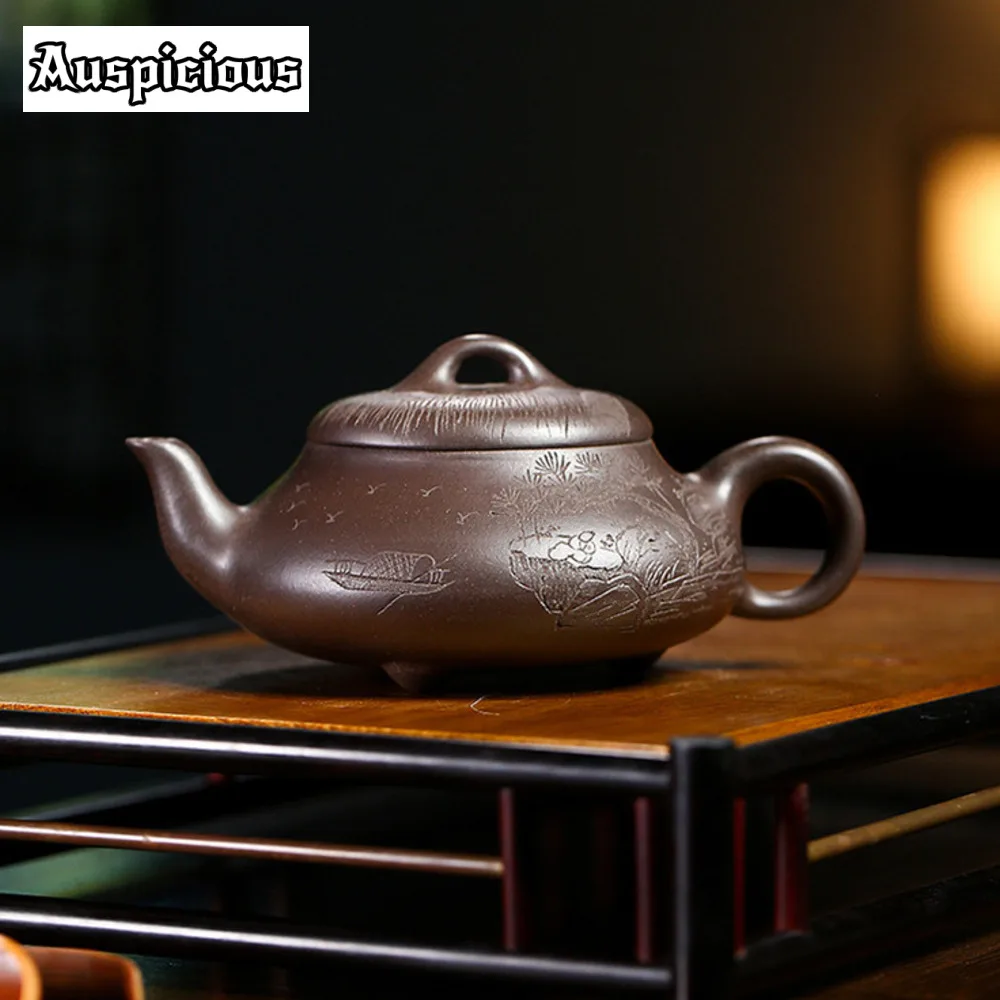 

200ml Authentic Yixing Purple Clay Teapot Chinese Famous Artists Handmade Tea Pot Raw Ore Black Mud Beauty Kettle Zisha Tea Set