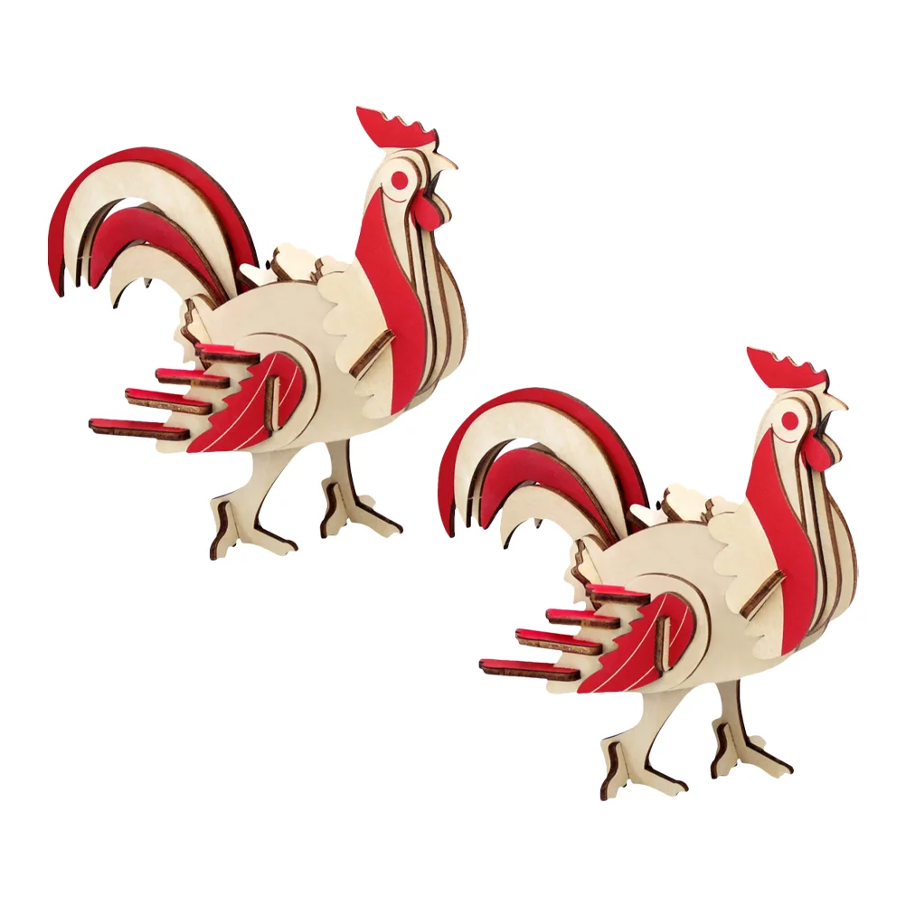 

2 Sets Wooden Rooster Puzzle Assembling Jigsaw Toy Puzzles for Kids Model DIY Plaything Child Table Decoration