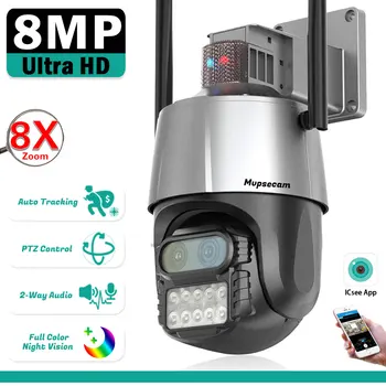 8MP 4K WiFi IP Camera 10X Zoom Outdoor Surveillance Camera AI Auto Tracking Dual Lens Smart Home CCTV Street Camera 360° ICSee
