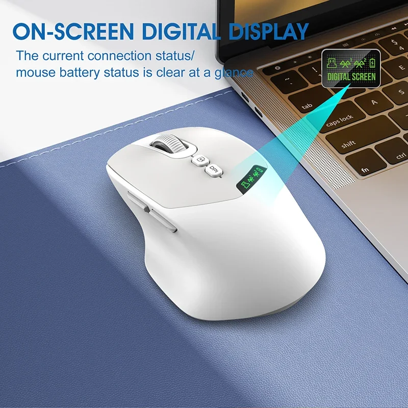 Dual Mode Wireless Bluetooth Mouse with Silent Click, Adjustable DPI & Rechargeable Battery Display