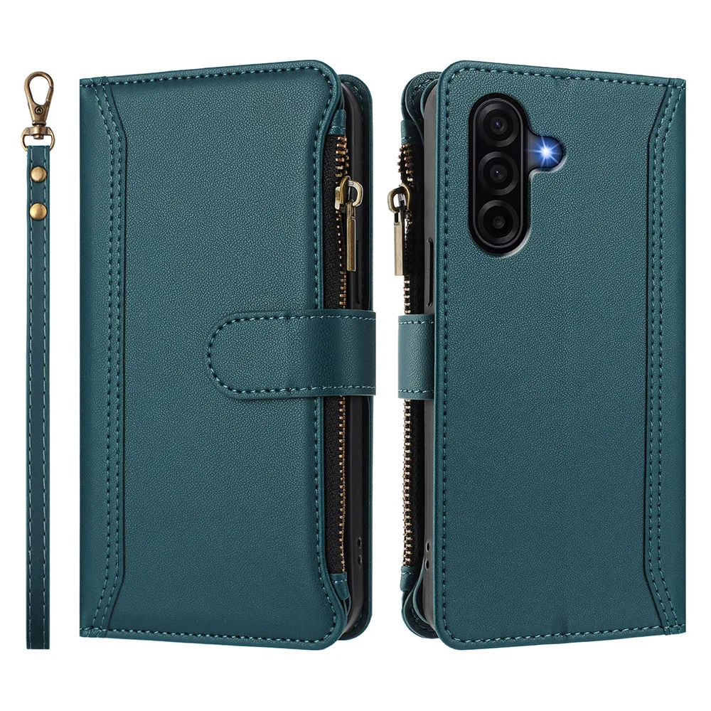 Leather Crossbody Phone Case with Card Wallet and Wrist Strap