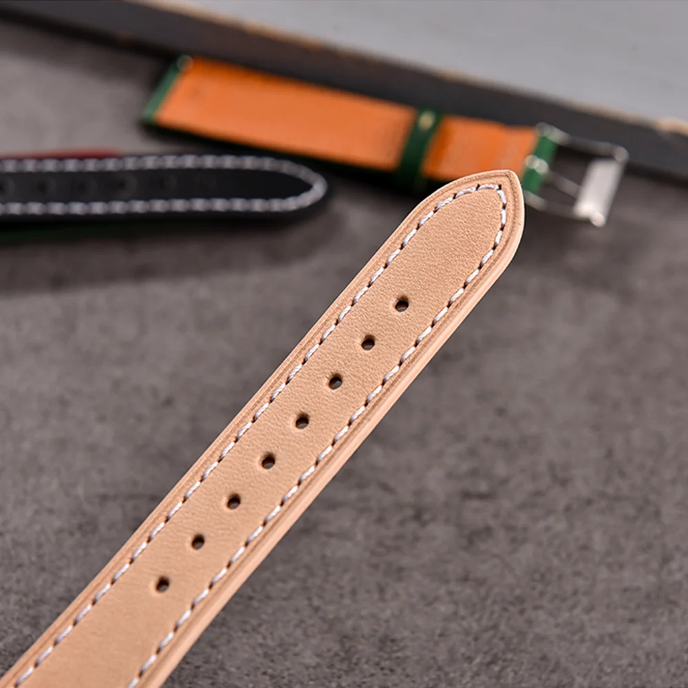 Elegant Leather Watch Strap with Exquisite Stitching - Skin-Friendly and Supple Unisex Replacement Band