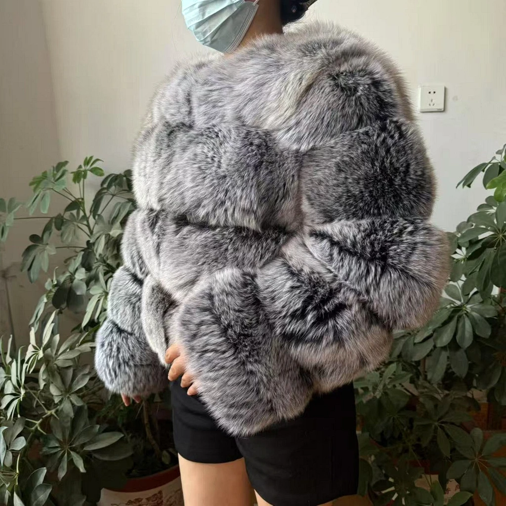 WEFURLENA silver fox Fur Coat Winter Jacket Women natural Raccoon