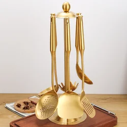 Gold Stainless Steel Kitchenware Set: Elegant Cooking and Serving Utensils (7pcs Golden Set)
