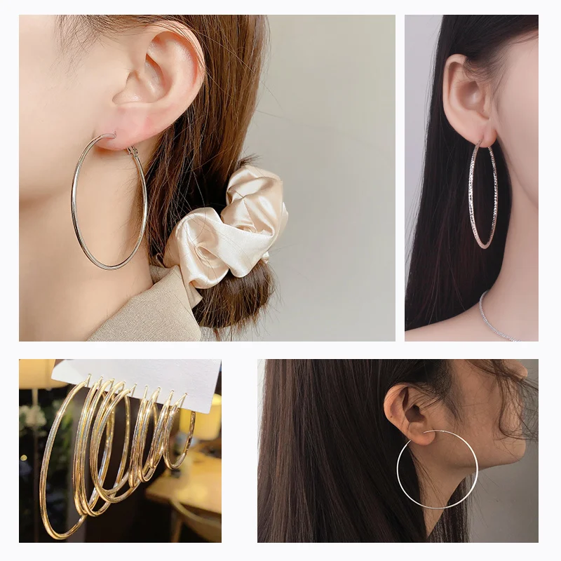 30Pcs/Lot 25-40mm Big Round Hoops Earrings Dangle Clasp Ear Wires Hooks DIY  Circle Earring