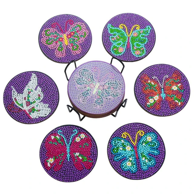 6 Pack Diamond Painting Coasters Kit with Holder DIY Mandala Theme Diamond  Art Coasters Painting Kits 5D Diamond Dot Coasters Kits DIY Acrylic