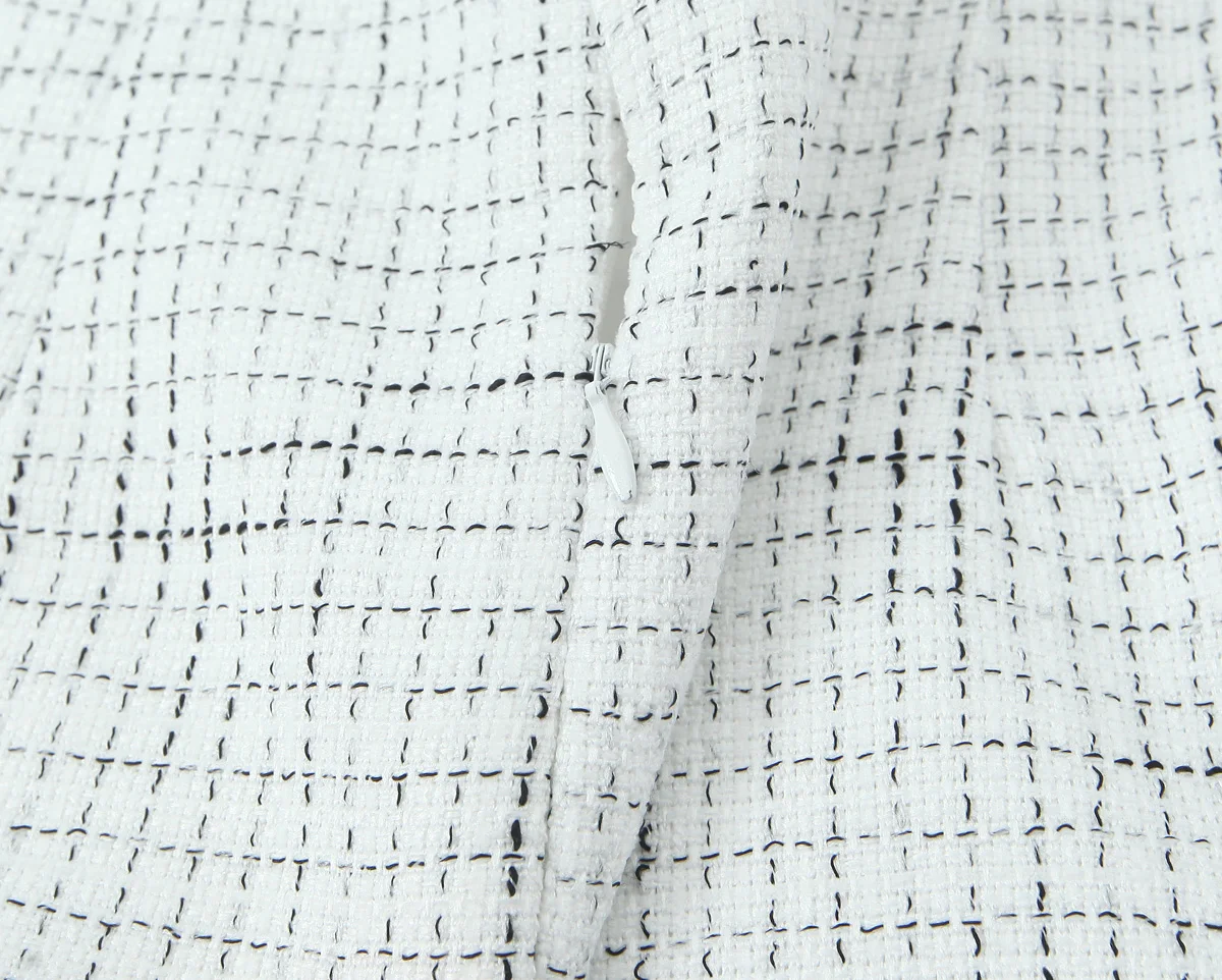 French Style Retro V collar Plaid Woven Tweed Blazer + High Waist Mini Short Skirts Suits 2 pieces 1 Set Black White