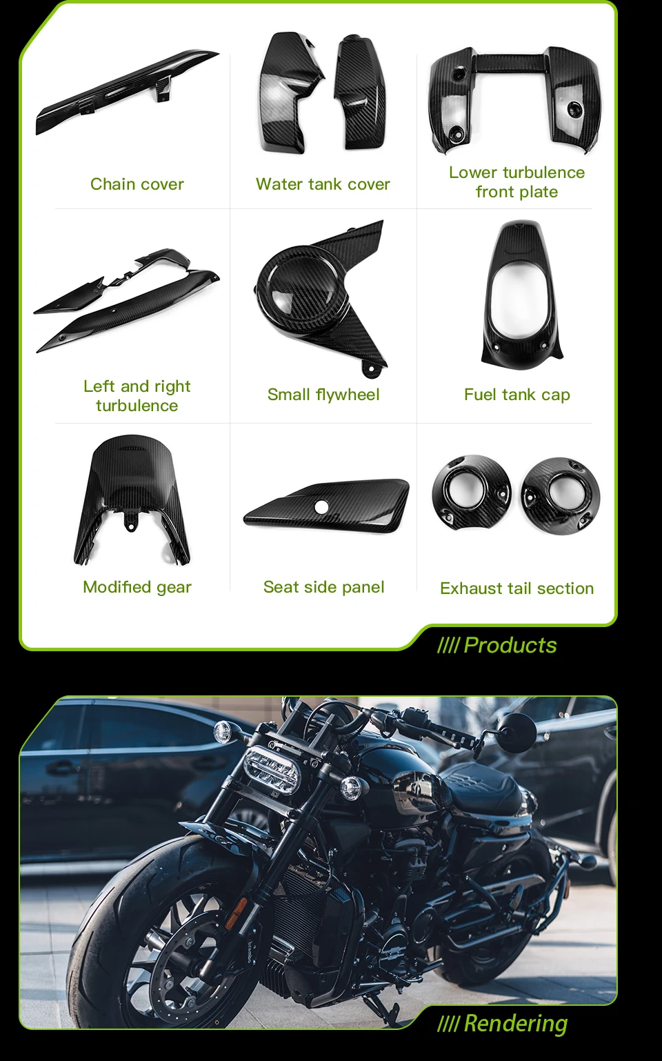 Für Harley Sportster S 1250, Kohlefaser-Zubehör, kleines Schwungrad, vorderer Kotflügel, Wassertankabdeckung, Tankdeckel-Set – Detail 5