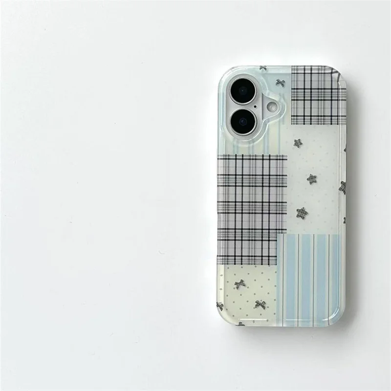 Elegant Double-Layer Blue Stripe Polka Dot Star Phone Case with White Background