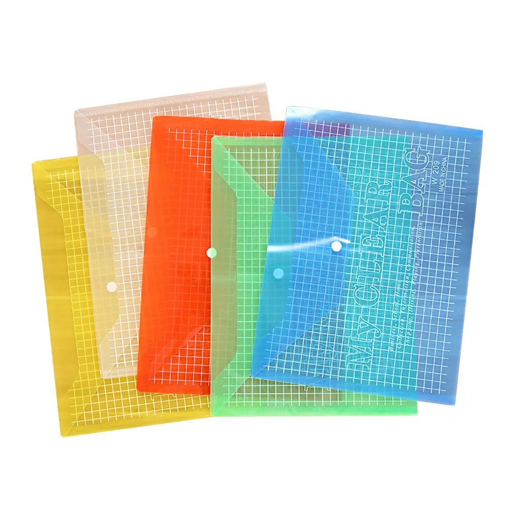 12Pcs 버튼 문서 폴더 투명 A4 파일 홀더 투명 문서 주최자 학생 가정 야외 사용을위한 사무실 파일 홀더