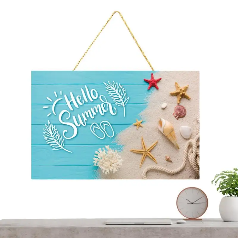 

Summer Hello Door Sign Beach Themed Hanging Summer Welcome Sign Rustic Farmhouse Wood Sign For Front Door Decoration signature