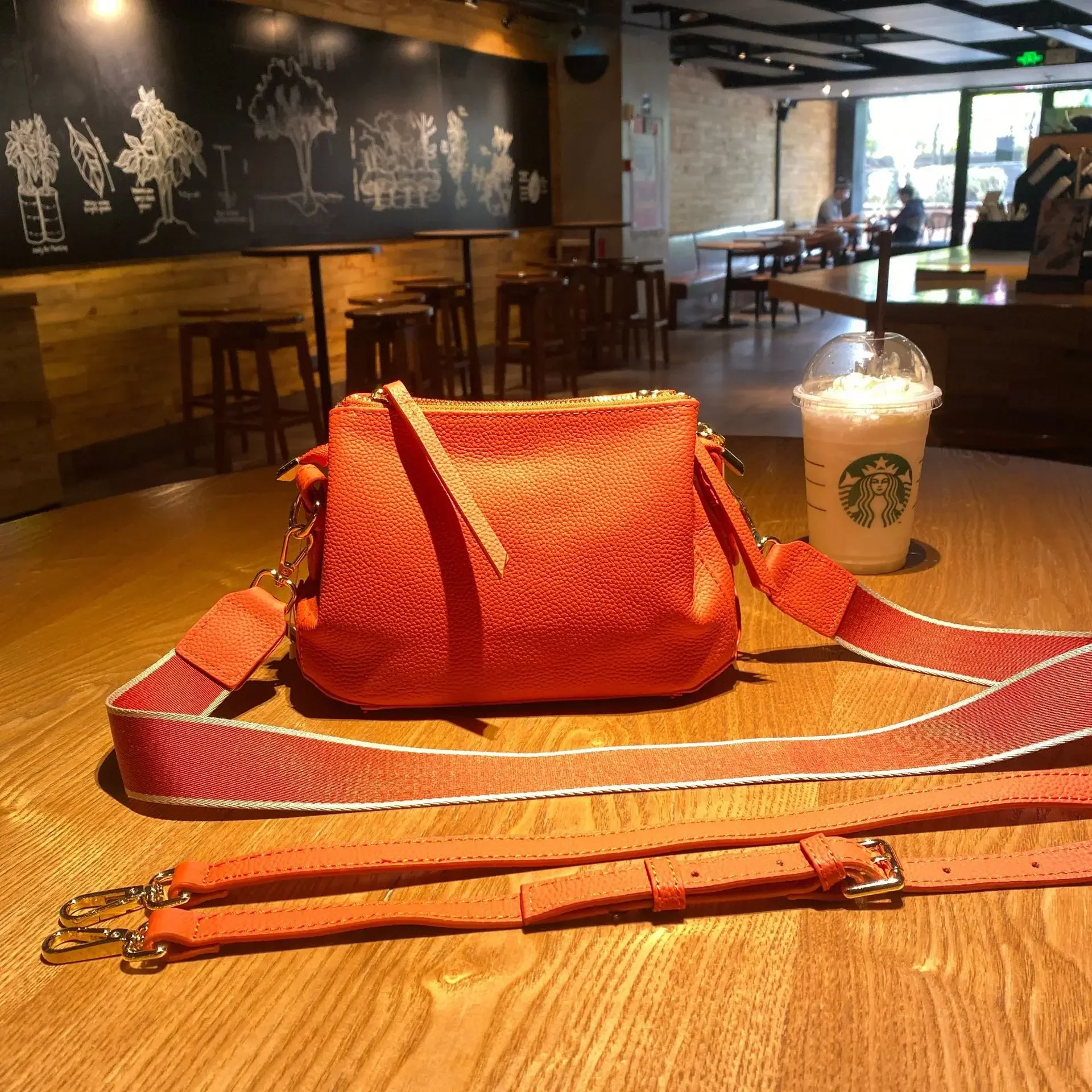 Orange Blue Colour Shell Shape Flap Bag with Much Interlayer Full Grain Cow Leather Women's Shoulder Crossbody Bag