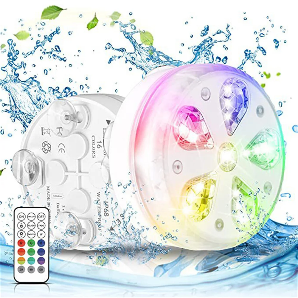 Battery Powered Submersible Light RGB Color IP68 Waterproof  Pool Lamp &Remote &Timer for Aquarium Fountain Vase