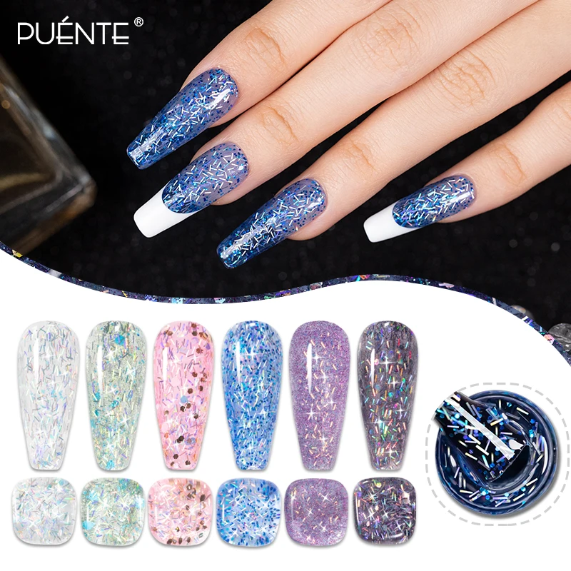 Glitter Sequins Gel Nail Polish 6 Colors Fireworks UV 7.5ml Colorful Shimmer Varnish Hybrid Enamel Lacquer |