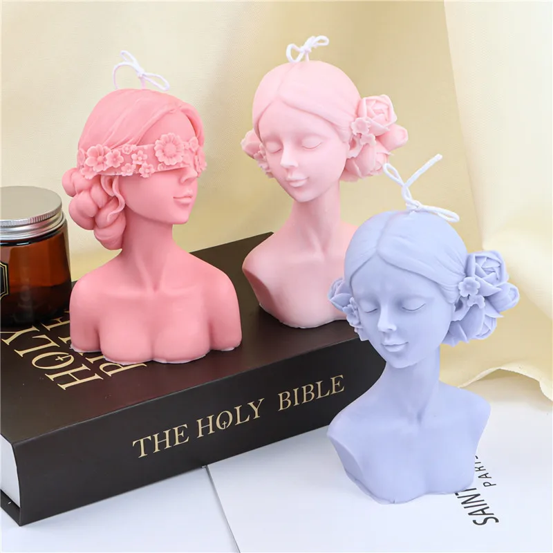 Glamour Blindfolded Girl Portrait Silicone Candle Mold DIY Rose Human Body Candle Making Soap Resin Mold Gifts Craft Home Decor