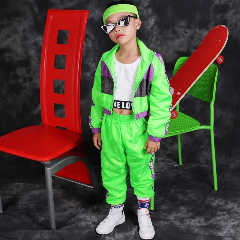 Green Children's Hip Hop Dance Wear Girls Jazz Modern Dancing Costumes Fluorescence Clothing Suits Kids Stage Costumes Outfits