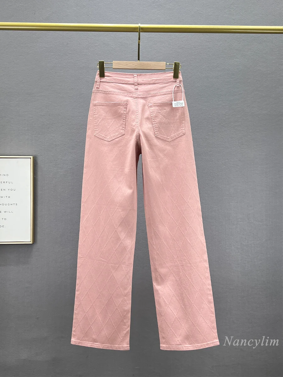 Rhinestone Denim Wide-Leg Pants for Women 2024 Spring and Summer New High Waist Loose and Slimming European Mop Trousers Jeans