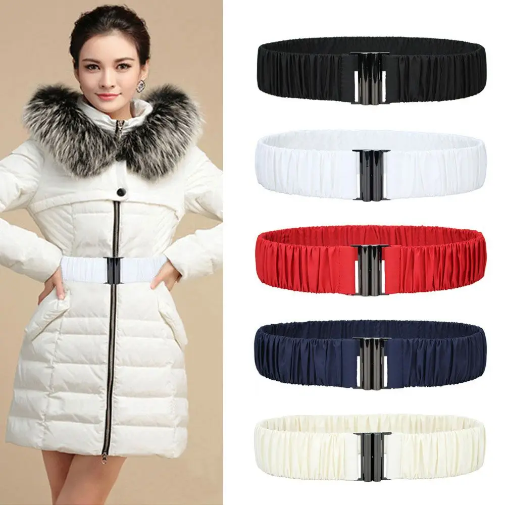 Retro 5cm wide Down Coat Waist Belt Casual Pleated Stretch Waistband Buckle Elastic Solid Color Down Jacket Waistband