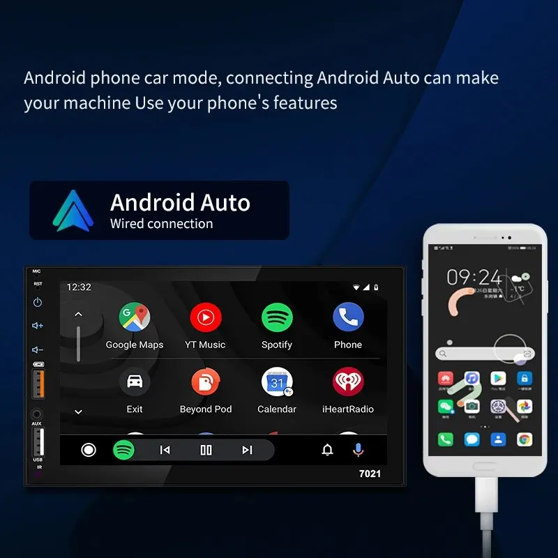 7Inch Carplay Android Auto Multimedia Touch Screen Player Dual USB Capacitive Screen Wireless Carplay Adapter