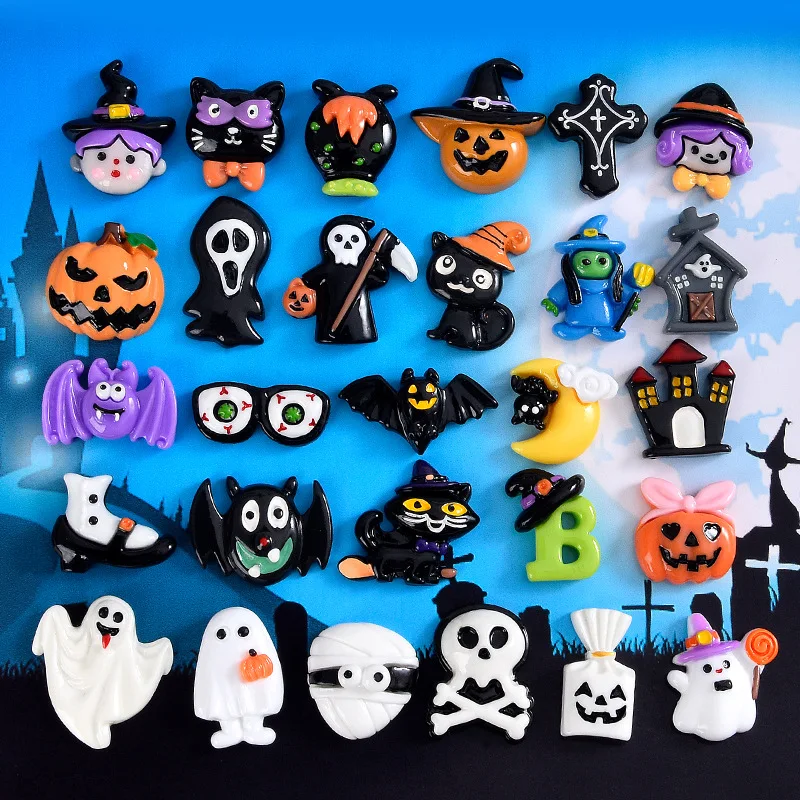 

5 Pcs Halloween Resin Accessories Pumpkin Skull Christmas Elements Handmade DIY Mobile Phone Case Decorative Doll House Props