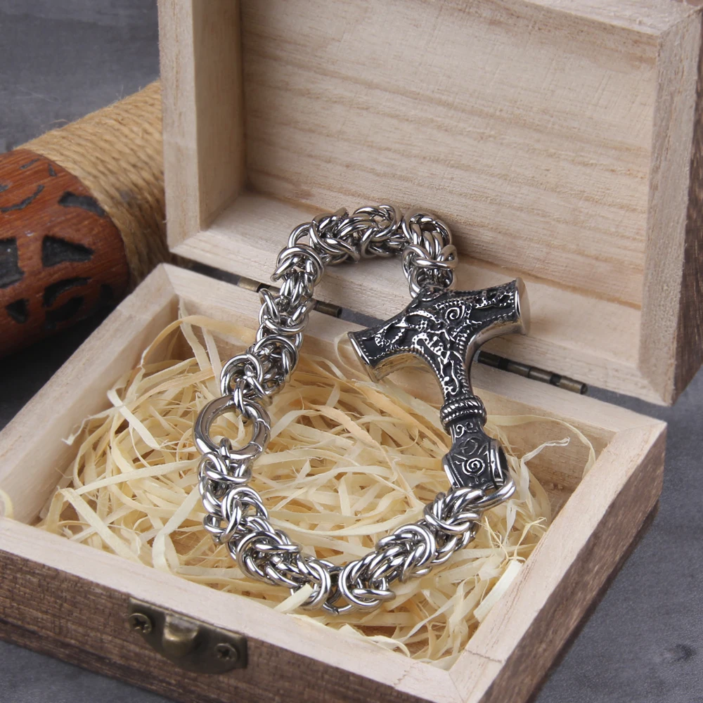 Viking Thors Hammer Bracelet - Handmade Nordic Runes Amulet Jewelry