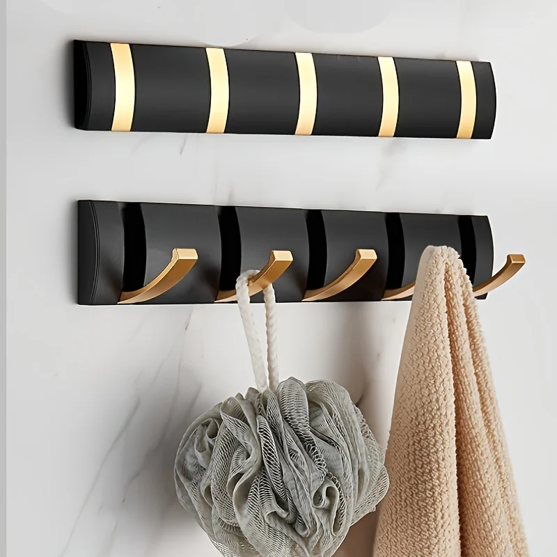 1pc Black Golden Silver Stainless Steel Bathroom Hook, Household Hook, No Punching, 3/4/5 Hooks, Bathroom Organizers & Storage