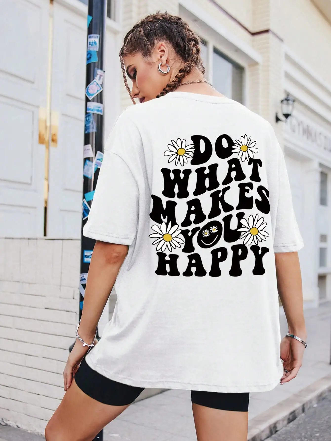 

Do What Makes You Happy Little Daisy Female Cotton Tee Clothing Breathable Crewneck Trend Tops Oversize Casual Womens T-Shirts