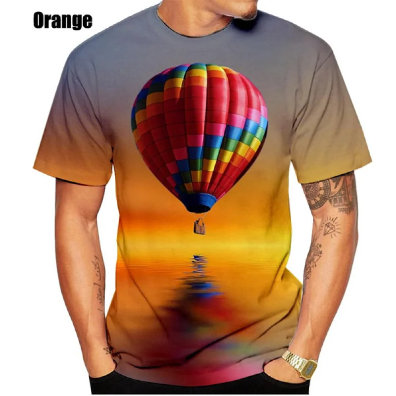 

Men and Woman 3d T-shirt Casual Hot Air Balloon 3d Printed Fun T-shirt Breathable and Comfortable Soft T-shirt