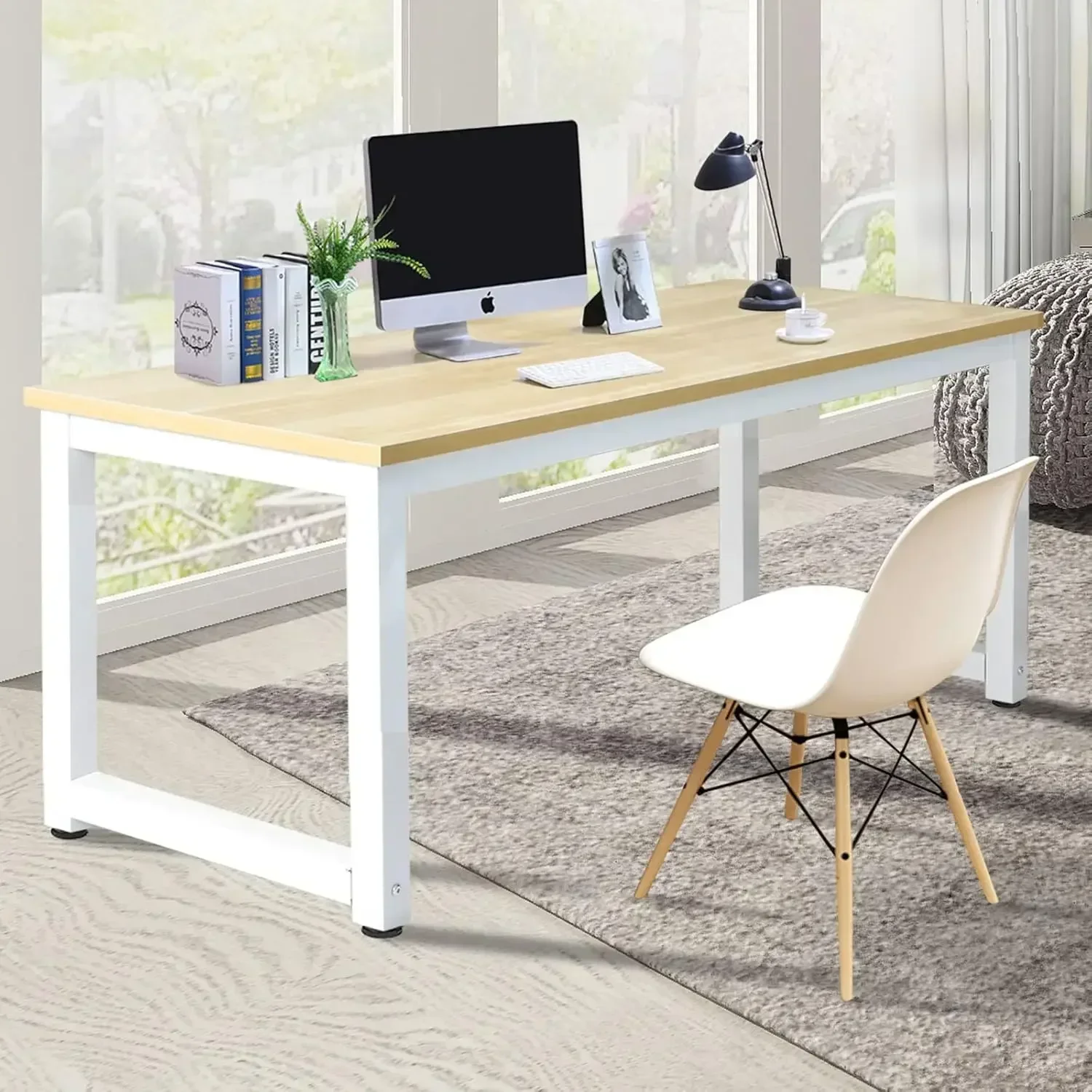 New2025-Modern Computer Desk 63 Inch Large Office Desk, Writing Study Table for Home Office Desk Workstation Wide Metal