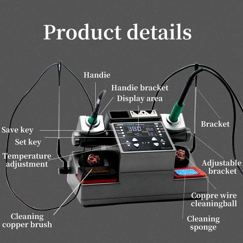 AIFEN A902 Soldering Station  C115 C210 C245 Double Station Welding Rework Station For Cell-Phone PCB  IC Repair Solder Tools