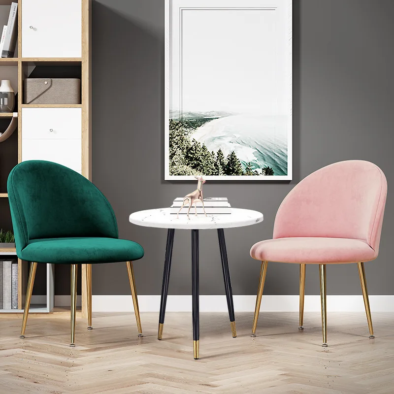 2 Psc Soft Indoor Cafe Kitchen Restaurant Chair Breathable Velvet Fabric Upholstered Dining Chair Pink Nordic Chaise