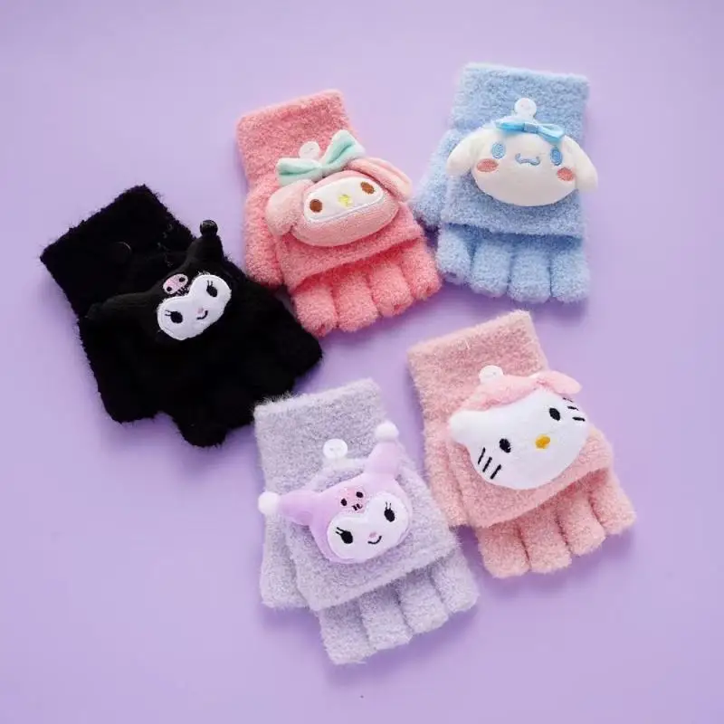 

Sanrio My Melody Kawaii Glove Cinnamoroll Blue Knit Plush Winter Thickening Cold Proof Flip Cover Glove