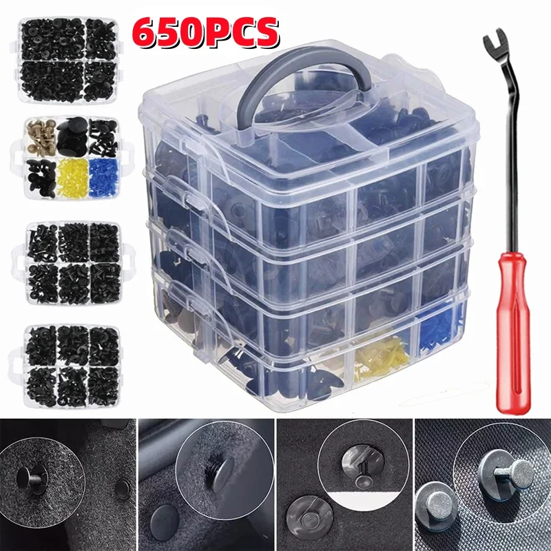 650pcs Car Plastic Fastener Clips Set with Box Mixed Auto Body Push ...