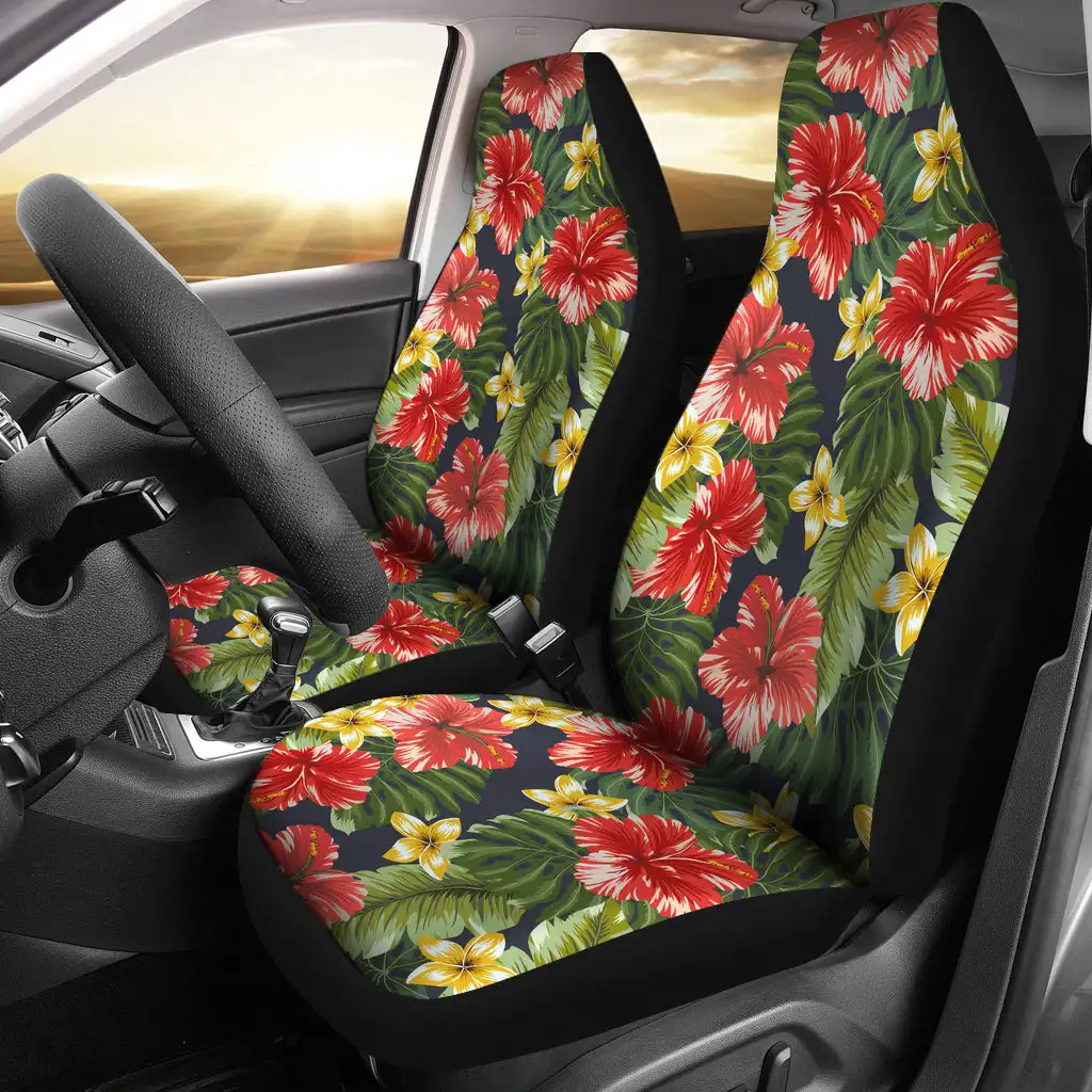 

Hibiscus Car Seat Covers come in 2 packs that fit most auto accessories with printed pattern universal front seat covers