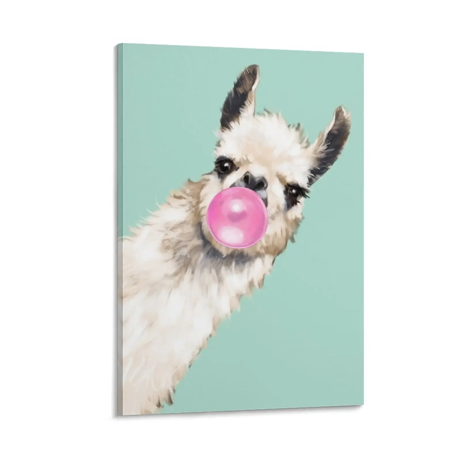 

Bubble Gum Sneaky Llama in Green Canvas Painting decorative frames wall room aesthetic room decor Decoration posters for wall