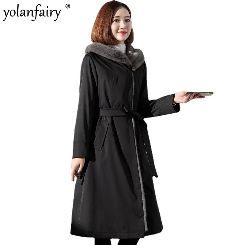 2023 Inverno Nuovo Cappotto Di Pelliccia Reale Donne Parka Cappotto Di Pelliccia Delle Donne Medio Lungo Pelliccia Di Visone Interno Giacca Invernale 