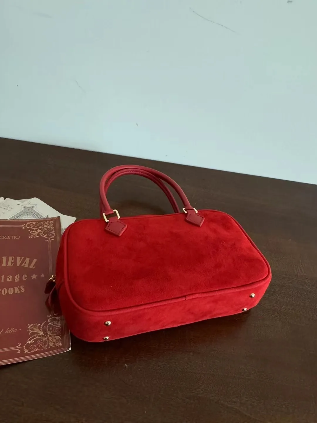 Maxdutti Minimalist Genuine Leather Bag Women Suede Single Shoulder Handbag Vintage Sheep  Fleece Boston Pillow Reverse Bag