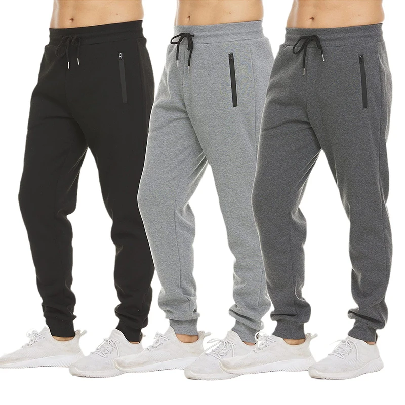 Casual Sports Pants Men Sweatpants Side Zipper Pockets Joggers Track Pants Elastic Waist Fitness Gym