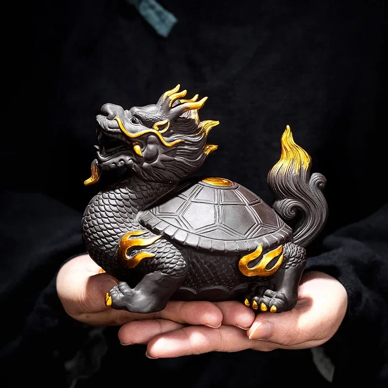 

Ceramic dragon turtle mascot chinese characteristic Statue Feng Shui Gossip God Beast Home Living Room, Room, Office Accessories