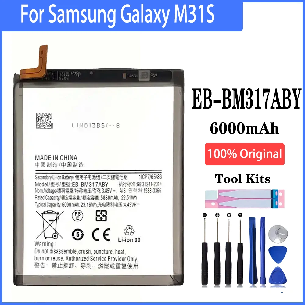 

100% high capacity EB-BM317ABY 6000mAh Battery For Samsung Galaxy M31S M317 M317F Phone Replacement With Tools