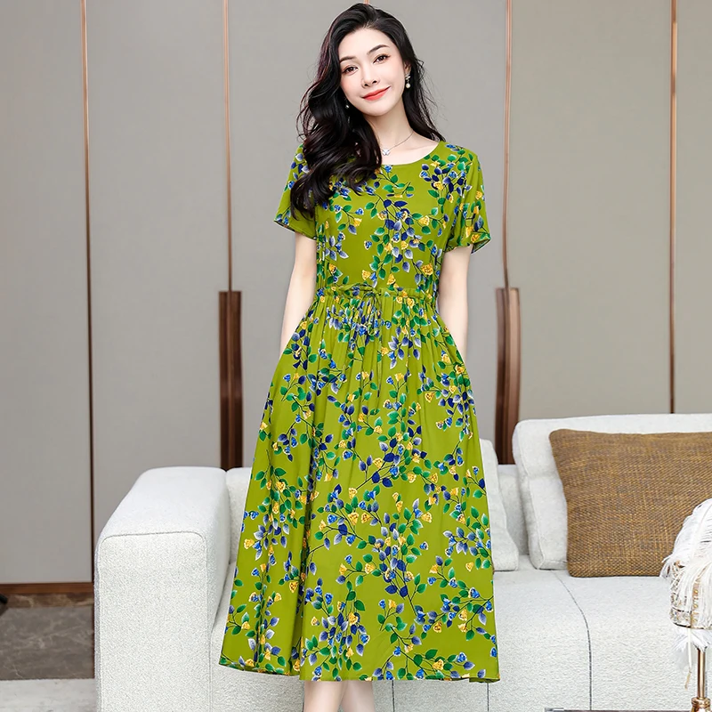 chinese dress ladies Cotton Linen Sun Dresses for Older Women Casual Loose Comfy V Neck Short  Sleeve Linen Maxi Dress Summer Lightweight Gauze Flowy Maxi Dresses Tea  Length Tshirt Dress Beach Vacation Outfits 2025 at main image 1