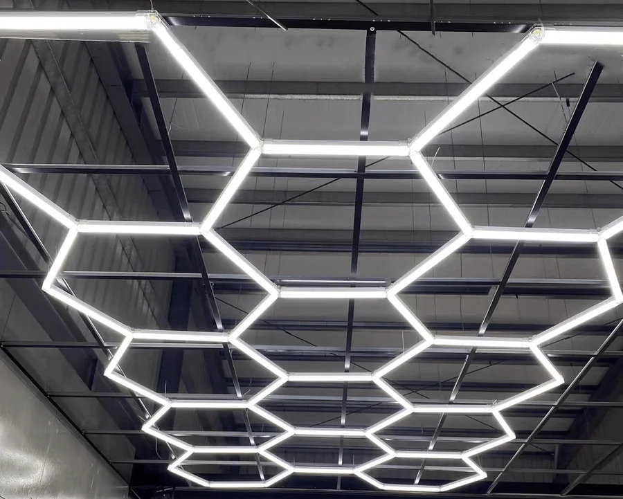 

Garage Light Hexagon Lights lamp 85V-240V Led Tube Honeycomb Ceiling Lighting Auto Car Body Repair Led Workshop With Border