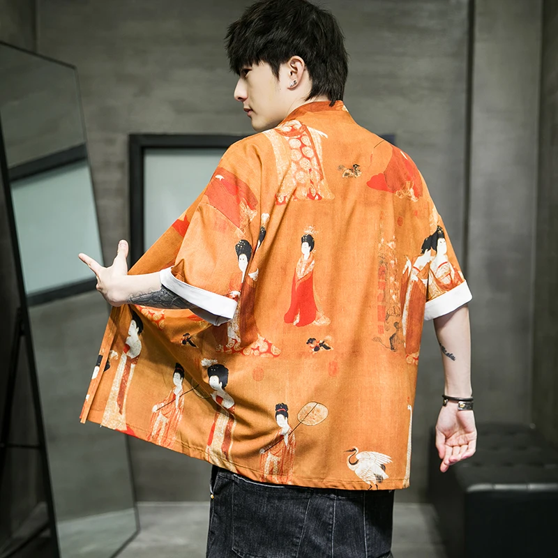 Costume di moda pittura cinese Hanfu Mens stile cinese abito Cardigan giacca Kimono oversize 5XL cappotto antico maschile