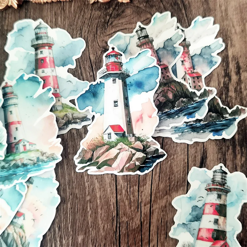 Niedlicher handbemalter Aquarell-Leuchtturm, bunter Dekorationsaufkleber zum Selbermachen von Ablum-Tagebüchern, wasserfeste Aufkleber, lustiges klassisches Spielzeug – Detail 3